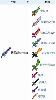 泰拉瑞亚天顶剑怎么做-天顶剑详细合成表与最好附魔